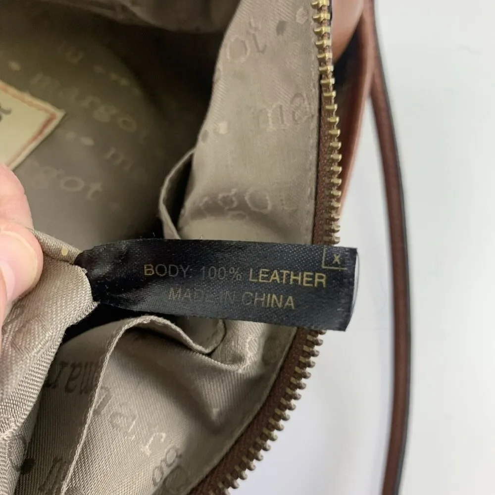 Margot Brown Leather Crossbody Top Handle Shoulder Purse Bag Turn Lock Pocket - Picture 10 of 14